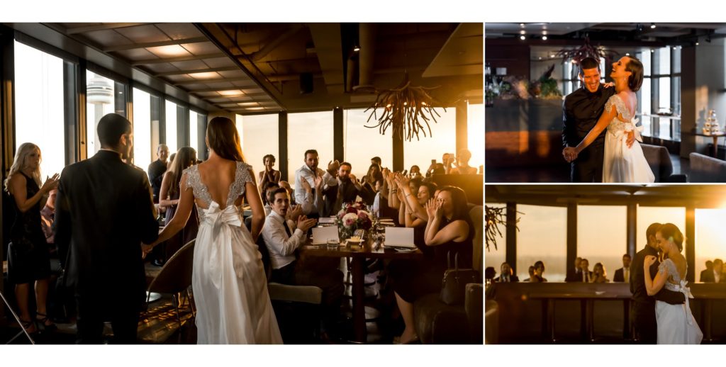 sunset first dance at Canoe Restaurant