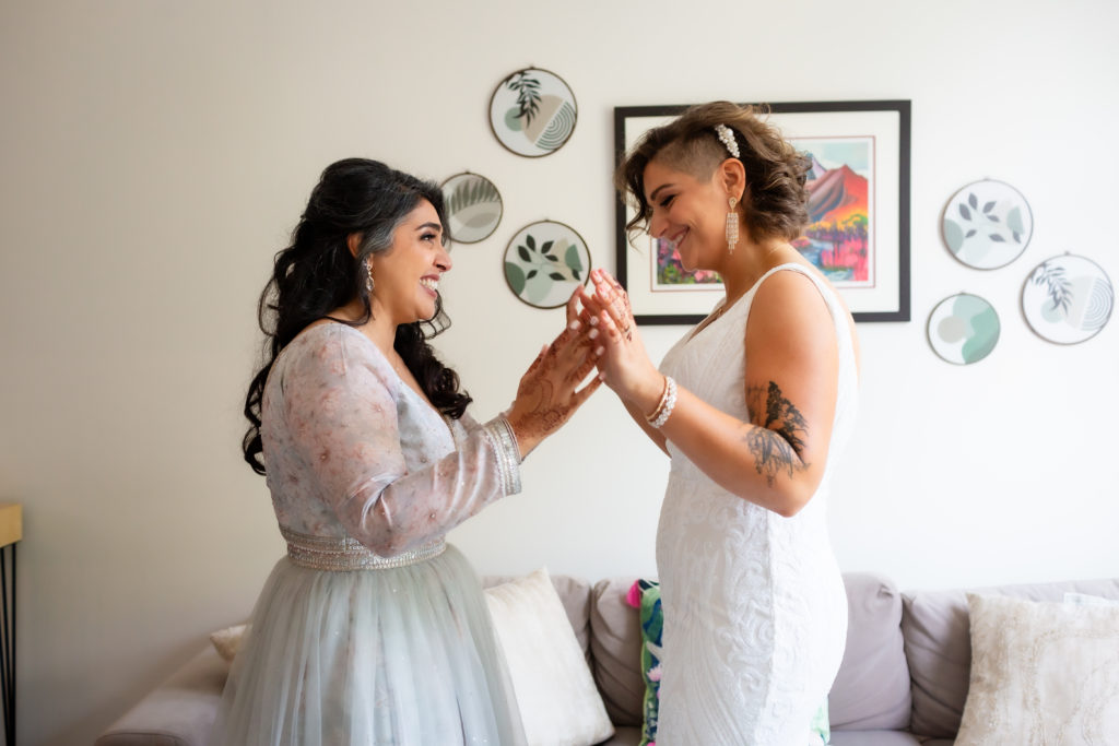 bride and bride first look photo