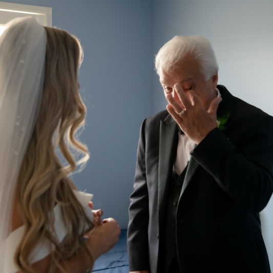 dad cries at bride first look