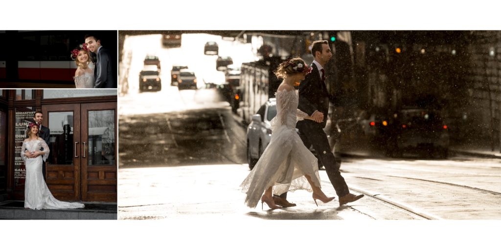 couple walking across street in Toronto