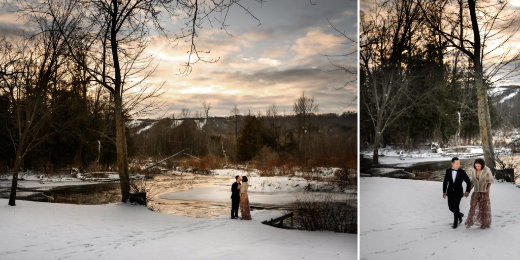 winter wedding photos by the river in Kimberley