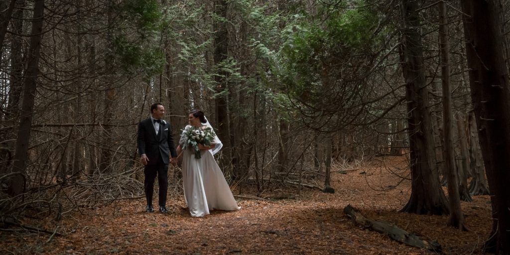 bride groom portraits in the woods