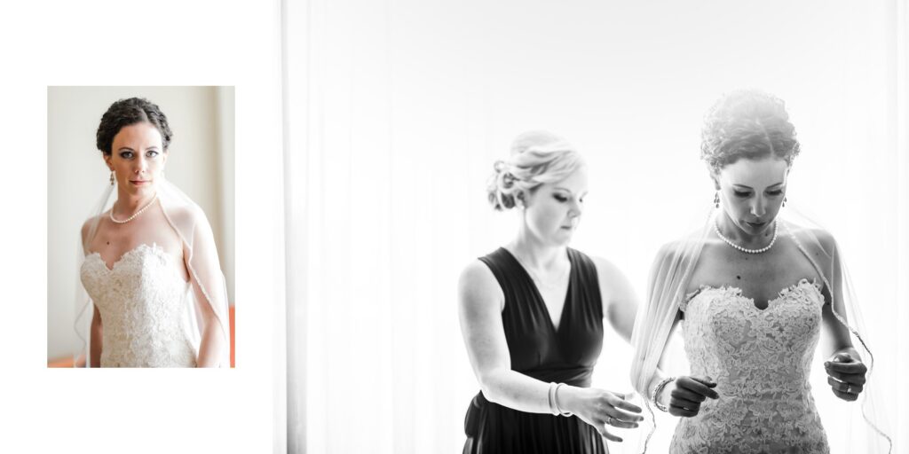 bride getting ready in hotel room