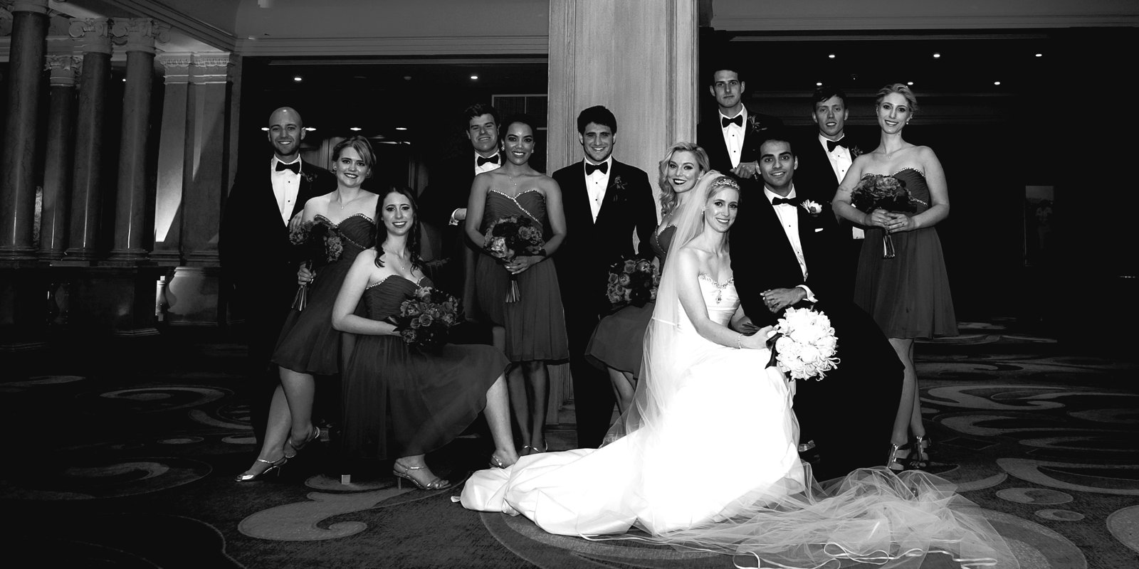 indoor wedding party photo at omni king edward