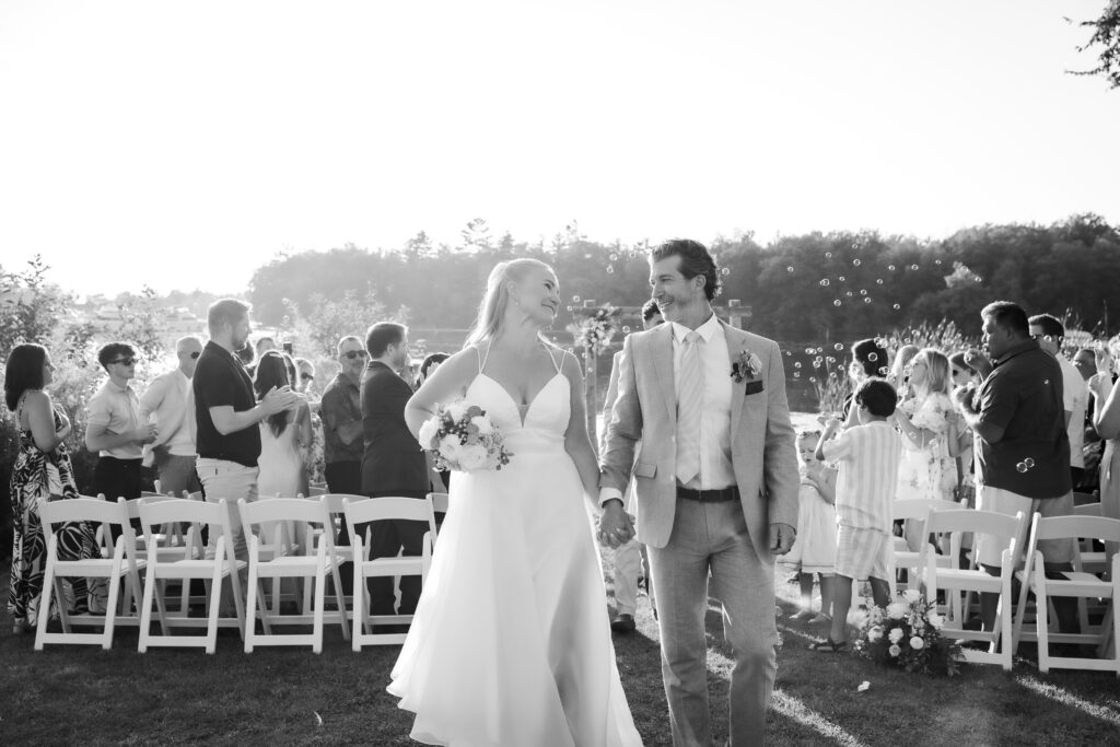 ceremony exit dockside at Christie's Mill wedding