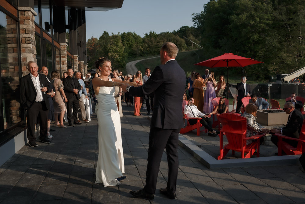 bride groom first dance on terrace at Alpine Ski Club