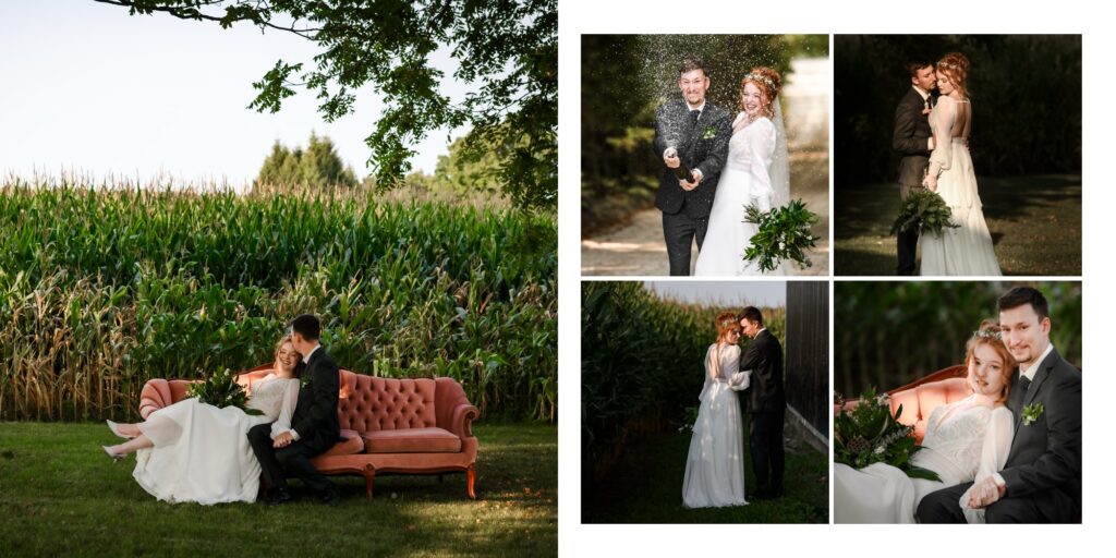 harsh light wedding portraits at barn venue